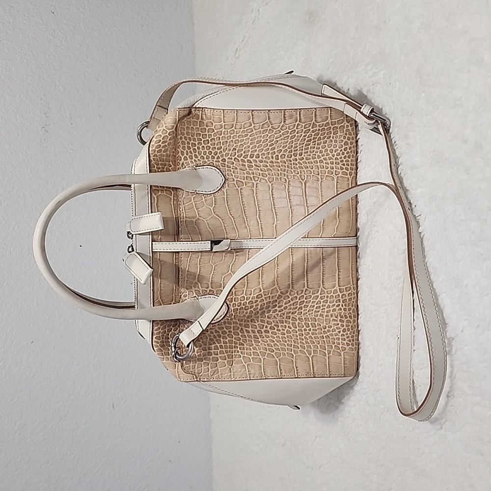 IACUCCI Crocodile Embossed Leather Hand Bag Crossbody Brown Cream Made in Italy